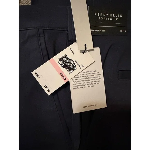 Perry Ellis Portfolio Modern Fit Stretch Dress Pants Navy Blue 40x29
